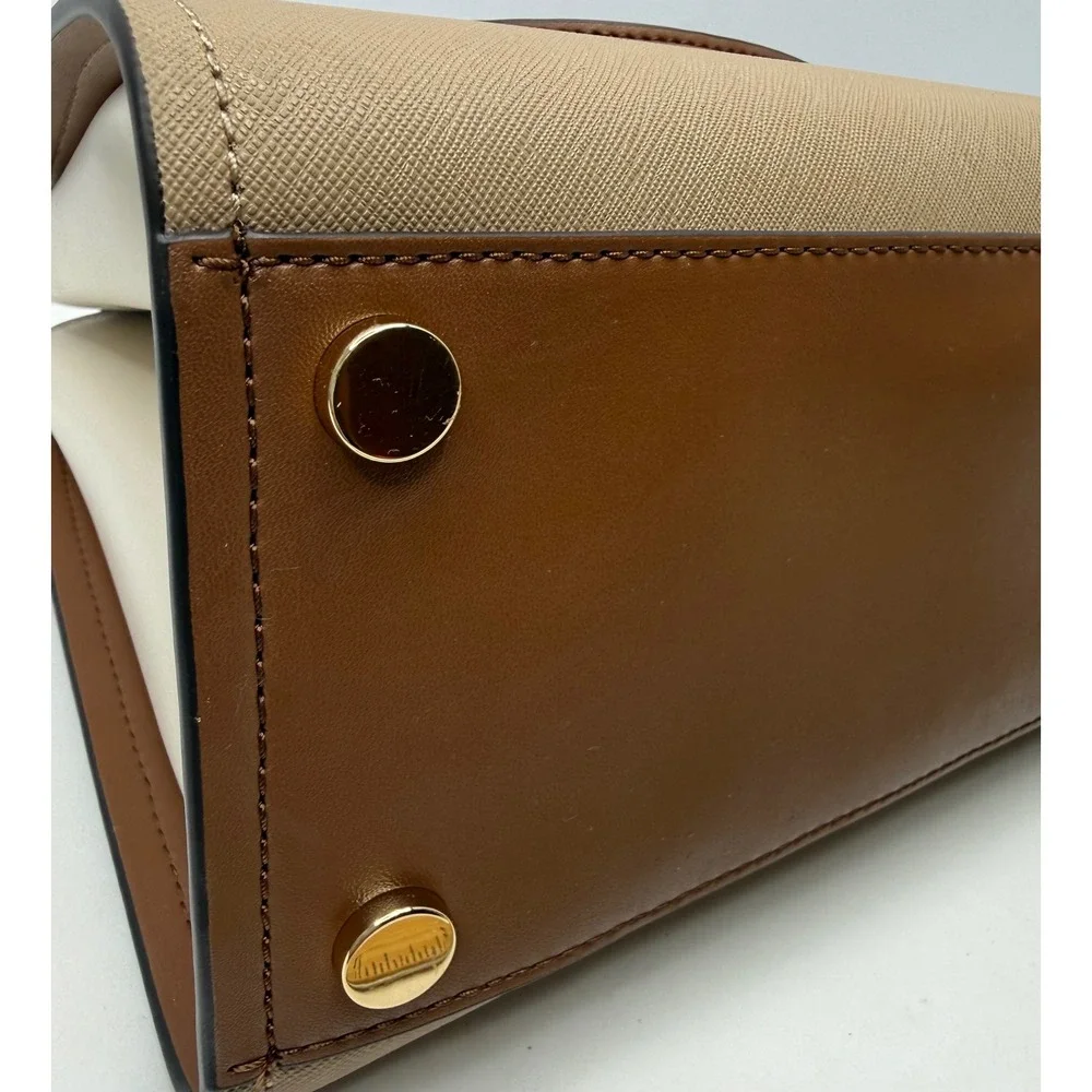 Michael Kors Marilyn Medium Satchel Camel Multi Leather Top Handle Bag - Picture 14 of 15